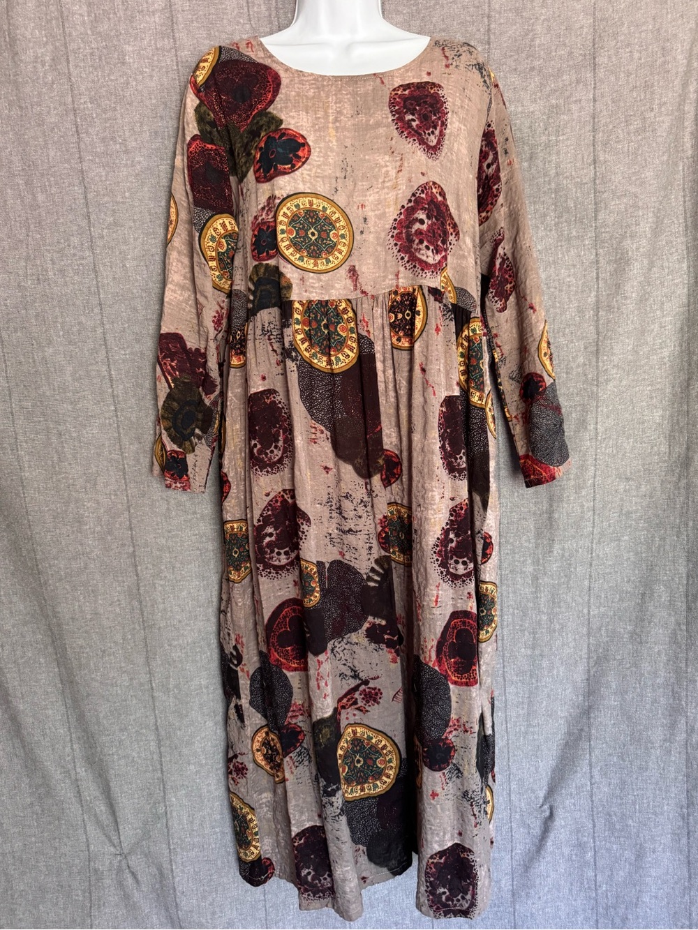 Artistic Oversize Cotton Blend Dress Bohemian Lagenlook XL Long Sleeve Pockets